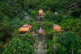 Chùa Linh Sơn Long Đoàn nép mình giữa rừng xanh Tà Cú, mang đến không gian tĩnh lặng và trầm mặc hiếm có