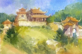 Thiền viện Trúc Lâm nằm trên núi Phụng Hoàng (Đà Lạt) - Ký họa: KTS.Nguyễn Khánh Vũ