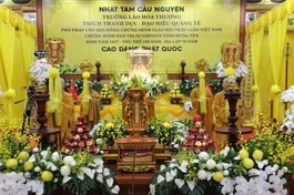 Giác linh đường - nơi tôn trí kim quan Trưởng lão Hòa thượng Thích Thanh Dục, Phó Pháp chủ Hội đồng Chứng minh tân viên tịch