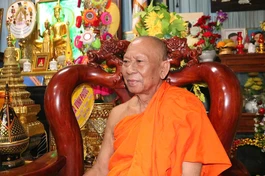 Hòa thượng Thạch Sok Xane, Phó Chủ tịch Hội đồng Trị sự, Trưởng ban Trị sự GHPGVN tỉnh Vĩnh Long, Chủ tịch Hội Đoàn kết Sư sãi yêu nước tỉnh, Trưởng ban Tổ chức Đại hội đại biểu Phật giáo tỉnh, nhiệm kỳ 2026-2031 - Ảnh: Pháp Trí
