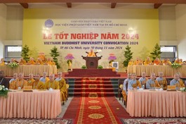 Lễ tốt nghiệp năm 2024 diễn ra tại Đại giảng đường Minh Châu - cơ sở II của Học viện Phật giáo VN tại TP.HCM - Ảnh: Bảo Toàn/BGN