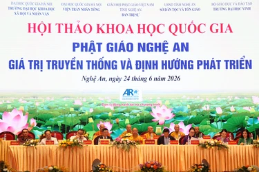 Khai mạc Hội thảo khoa học quốc gia “Phật giáo Nghệ An: Giá trị truyền thống và định hướng phát triển” vào sáng 24-6 - Ảnh: Quảng Điền/BGN