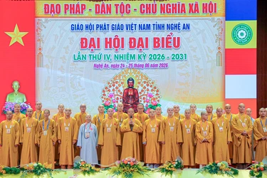 Tập thể Ban Trị sự GHPGVN tỉnh Nghệ An nhiệm kỳ 2026-2031 - Ảnh: Quảng Điền/BGN