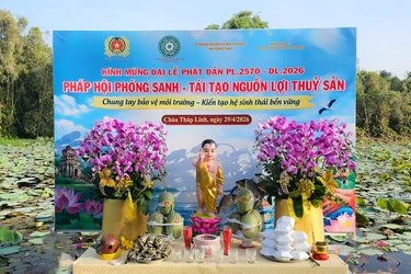 Ban Trị sự GHPGVN tỉnh Đồng Tháp tổ chức pháp hội phóng sanh và thả cá tái tạo nguồn lợi thủy sản tại Khu di tích Gò Tháp