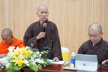 Hòa thượng Thích Thiện Thống, Trưởng ban Trị sự GHPGVN tỉnh An Giang chủ trì phiên họp 