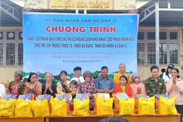 Đoàn từ thiện trao quà đến hộ nghèo xã Đăk Ơ 
