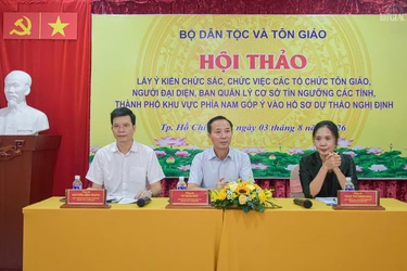 Lãnh đạo Ban Tôn giáo Chính phủ, chủ tọa hội thảo - Ảnh: Quảng Đạo/BGN