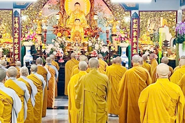 Chư Tăng Ni các phường: Hạnh Thông, Gò Vấp, Thông Tây Hội, An Nhơn, An Hội Tây và An Hội Đông Bố-tát, thính giới theo truyền thống