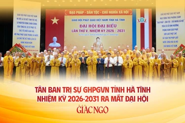 Tân Ban Trị sự GHPGVN tỉnh Hà Tĩnh, nhiệm kỳ 2026-2031 - Ảnh: Quảng Hậu - Thiết kế: Nguyện Truyền/BGN