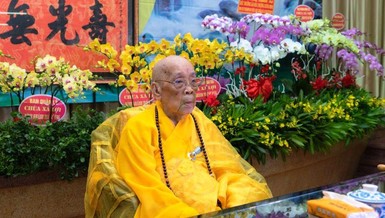 Trưởng lão Hòa thượng Thích Hiển Tu năm nay tròn 100 tuổi, được suy tôn lên ngôi vị Phó Pháp chủ Ban Thường trực Hội đồng Chứng minh GHPGVN - Ảnh: Đăng Huy