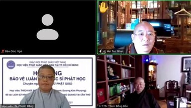 Lần đầu tiên Phòng Sau đại học thuộc Học viện Phật giáo VN tại TP.HCM tổ chức bảo vệ luận văn bằng hình thức trực tuyến - Ảnh chụp màn hình