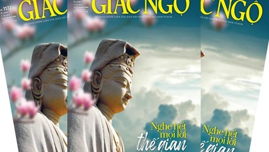 Bìa Báo Giác Ngộ chuyên đề Quán Thế Âm - Phòng Mỹ thuật Báo Giác Ngộ