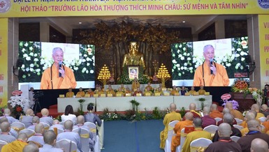 Đại lão Hòa thượng Thích Trí Quảng, Pháp chủ GHPGVN quang lâm chứng minh và đạo từ tại Lễ kỷ niệm 35 năm thành lập Viện Nghiên cứu Phật học VN