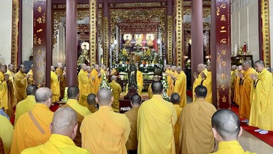 lễ húy nhật lần thứ 281 Đức Tổ sư Thiệt Diệu Liễu Quán đã được trang nghiêm cử hành tại Tổ đình Thiền Tôn (P.An Tây, TP.Huế) vào sáng nay, 21-11-Quý Mão (2-1-2024) - Ảnh: Khánh Nhật