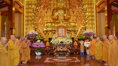 Lễ tưởng niệm 51 năm ngày Trưởng lão Hòa thượng Thích Thiện Hoa viên tịch được tổ chức tại Việt Nam Quốc Tự vào sáng 24-1-2024 - Ảnh: Bảo Toàn