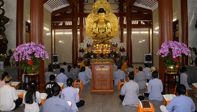 Thời khóa trì tụng kinh Địa Tạng tại chùa Phổ Quang - Ảnh: Bảo Toàn/BGN