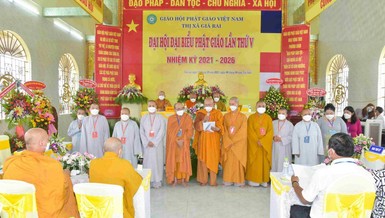 Tân Ban Trị sự Phật giáo thị xã Giá Rai nhiệm kỳ 2021-2026 ra mắt đại hội