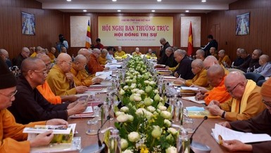 Hội nghị Ban Thường trực Hội đồng Trị sự vào tháng 1-2021 tại Văn phòng II Trung ương Giáo hội - Ảnh: Bảo Toàn