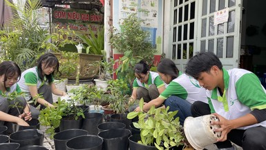  Câu lạc bộ Thực hành sống xanh vừa ra mắt Vườn ươm cây xanh - Ảnh: CTh