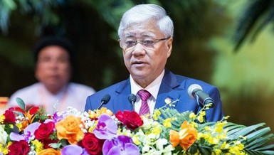 Ông Đỗ Văn Chiến, Ủy viên Bộ Chính trị, Bí thư Trung ương Đảng, Bí thư Đảng đoàn, Chủ tịch Ủy ban Trung ương MTTQVN phát biểu nhận nhiệm vụ - Ảnh: MTTQVN