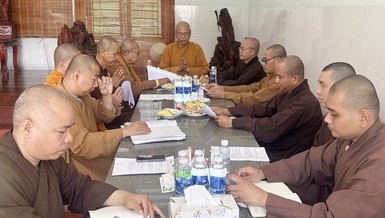 Ban Hoằng pháp Phật giáo tỉnh họp triển khai Phật sự quý II-2023- Ảnh: BHP