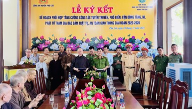 Ban Trị sự GHPGVN H.Phù Cát và Công an huyện ký kết kế hoạch phối hợp tăng cường công tác tuyên truyền về trật tự, an toàn giao thông giai đoạn 2023-2026