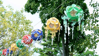 Những chiếc đèn đủ màu sắc được treo trong khuôn viên chùa Thanh Tâm (H.Bình Chánh) góp phần tạo nên không khí vui tươi nhân mùa Phật đản