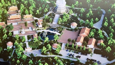 Phối cảnh tổng thể chùa Long Đàm, điểm nhấn là tôn tượng Đức Phật Bổn Sư Thích Ca Mâu Ni cao hơn 43m 