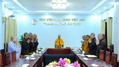 Phiên họp của Hội đồng Điều hành Học viện Phật giáo VN tại TP.HCM sáng 28-9-2023 - Ảnh: Minh Đức