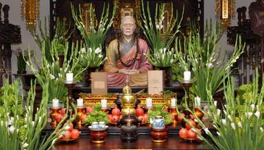 Pháp tướng Trưởng lão Hòa thượng Thích Hành Trụ tại Tổ đường chùa Viên Giác - Ảnh: Bảo Toàn/BGN