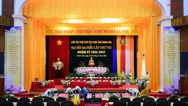 Hội trường chính nơi diễn ra Đại hội đại biểu Phật giáo tỉnh Thanh Hóa lần thứ VIII 