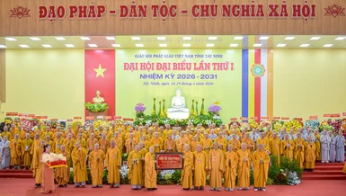 Tân Ban Trị sự GHPGVN tỉnh Tây Ninh nhiệm kỳ 2026-2031 ra mắt đại hội - Ảnh: Quảng Đạo/BGN
