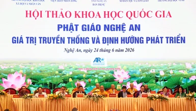 Khai mạc Hội thảo khoa học quốc gia “Phật giáo Nghệ An: Giá trị truyền thống và định hướng phát triển” vào sáng 24-6 - Ảnh: Quảng Điền/BGN