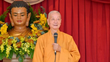 Trưởng lão Hòa thượng Thích Trí Quảng tại trụ sở tòa soạn Báo Giác Ngộ sáng 24-1-2022