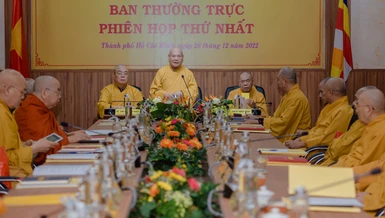 [Video] Phiên họp đầu tiên của Ban Thường trực Hội đồng Trị sự sau Đại hội IX (2022-2027)