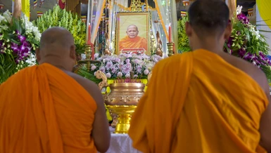 Tang lẽ Trưởng lão Hòa thượng Dương Nhơn (Aggajāti), Phó Pháp chủ kiêm Giám luật Hội đồng Chứng minh GHPGVN tổ chức tại chùa Cần Đước, tỉnh Sóc Trăng - Ảnh: Quảng Đạo/BGN