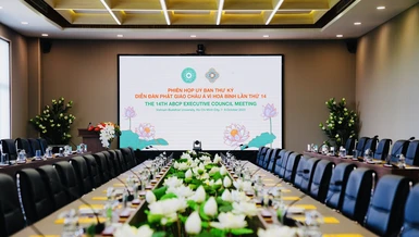 Không gian phòng họp tại Thư viện Trí Quảng, sẽ là nơi diễn ra chương trình nghị sự chính thức của Ban Thư ký ABCP với lãnh đạo GHPGVN - Ảnh: Thọ Giác/BGN