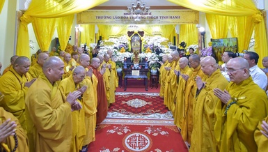 Lễ truy niệm, phụng tống kim quan Trưởng lão Hòa thượng Thích Tịnh Hạnh cử hành tại tổ đình Phật Bửu (Q.3, TP.HCM) - Ảnh: Quảng Đạo/BGN