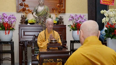 Trưởng lão Hòa thượng Chủ tịch Hội đồng Trị sự trước Đức Pháp chủ GHPGVN - Ảnh: Bảo Toàn/BGN