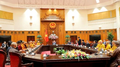 Quang cảnh buổi tiếp phái đoàn Thường trực ICDV và GHPGVN tại Văn phòng Chính phủ, Hà Nội - Ảnh: Cẩm Vân