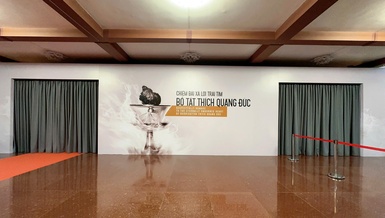 Không gian Việt Nam Quốc Tự đã được thiết kế, thực hiện để tôn trí, chiêm bái xá-lợi Trái tim Bồ-tát Thích Quảng Đức - một trong những sự kiện tâm linh thuộc chương trình chính thức Đại lễ Vesak Liên Hiệp Quốc 2025 tại TP.HCM - Ảnh: H.Đ