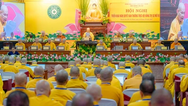 Hội nghị Ban Thường trực Hội đồng Trị sự GHPGVN mở rộng quyết định Đại hội đại biểu Phật giáo các tỉnh, thành phố và toàn quốc diễn ra sớm, trong năm 2026 - Ảnh: Đăng Huy