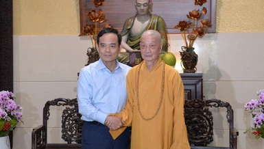 [Video] Bí thư Thành ủy TP.HCM Trần Lưu Quang chúc Tết Đại lão Hòa thượng Thích Trí Quảng