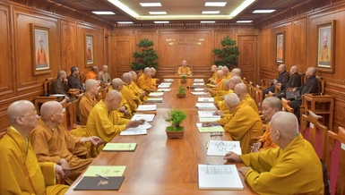 Ban Thường trực Hội đồng Chứng minh xem xét việc tấn phong giáo phẩm do Ban Thường trực Hội đồng Trị sự GHPGVN đệ trình theo quy định của Hiến chương - Ảnh: Báo Giác Ngộ