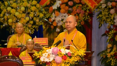 Thượng tọa Thích Đức Thiện vừa được tái suy cử Phó Chủ tịch kiêm Tổng Thư ký Hội đồng Trị sự, Trưởng ban Phật giáo Quốc tế Trung ương GHPGVN nhiệm kỳ 2022-2027 - Ảnh: BGN
