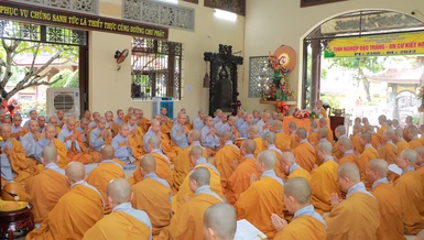 Chư Ni tại trường hạ chùa Kiều Đàm - trường hạ có số lượng hành giả an cư đông nhất TP.Thủ Đức