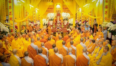 Quang cảnh Lễ truy niệm Trưởng lão Hòa thượng Thích Thiện An tại Giác linh đường tổ đình Kim Huê (TP.Sa Đéc, Đồng Tháp) 