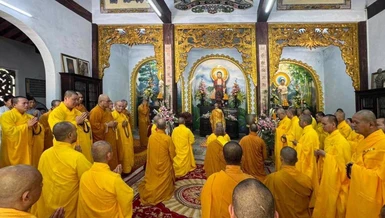 Lễ húy nhật lần thứ 19 Trưởng lão Hòa thượng Thích Trí Giác, Thành viên Hội đồng Chứng minh GHPGVN, nguyên Trưởng môn phái Chúc Thánh tại chùa Tam Thai (Đà Nẵng) - Ảnh: MĐPQ