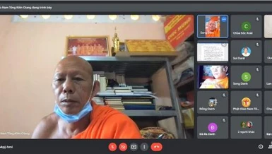 Hòa thượng Danh Đổng chủ trì họp trực tuyến của Thường trực Hội Đoàn kết Sư sãi yêu nước tỉnh Kiên Giang