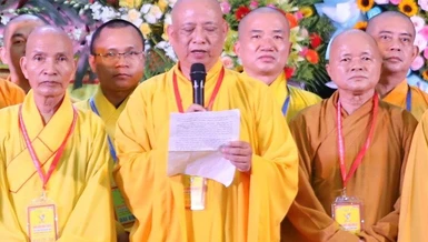 Hòa thượng Thích Phước Minh phát biểu nhận nhiệm vụ